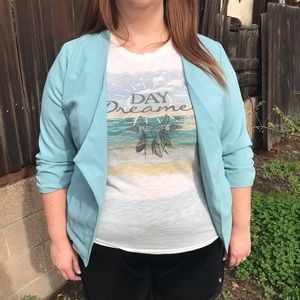 Torrid 3/4 sleeve blazer in light blue.